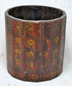 Vintage Wooden Round Grain Measurement Pot Mana Original Old Hand Painted - Picture 1 of 7