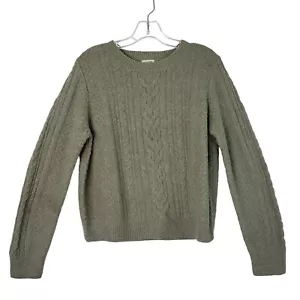 Hippie Rose Cable Knit Sweater Olive Green Crew Neck Long Sleeve Casual Size L - Picture 1 of 8