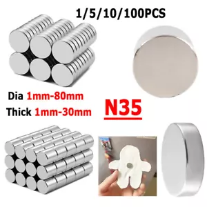 Round Disc NdFeB Magnets N35 Dia 1mm-80mm Thick 1mm-30mm Super Strong Rare Earth - Picture 1 of 9