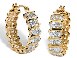 ROUND DIAMOND ACCENT S LINK HOOP GP EARRING 18K YELLOW GP - Picture 1 of 2