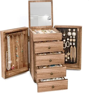 Jewelry Box for Women, 5 Layer Large Wood Boxes & Organizers for Necklaces Earri - Picture 1 of 8