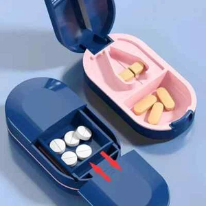 2 in 1 PILL CUTTER Splitter AND Storage Compartment Box Medicine Tablet Holder - Picture 1 of 16