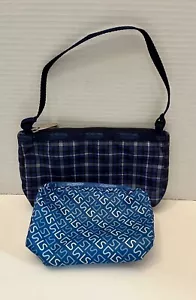 LeSportsac Navy Blue Plaid Bag and Blue LS Design Pouch Set of 2 - Picture 1 of 20