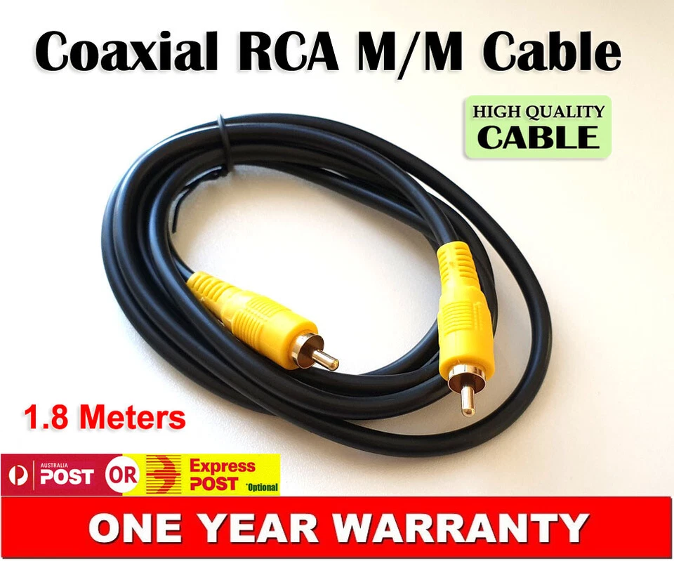 Phono Plug Digital Coaxial SPDIF RCA Yellow Composite Audio Video AV Lead 1.8m - Image 1 of 2