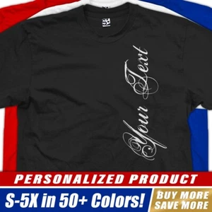 Custom Distressed Script VERT T-Shirt | Grunge Tattoo Personalized Logo Design - Picture 1 of 33