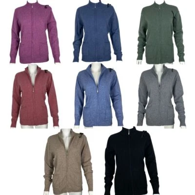 Womens Wool & Cashmere Full Zip Up With Pockets Knitted Jumper Cardigan Sweater - Image 1 of 3