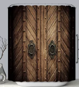 Brown Wood Doors Fabric SHOWER CURTAIN 70x70 w.Hooks Rustic Vintage Castle - Picture 1 of 1