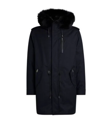 MACKAGE Navy Moritz F Down Black Fur-lined Parka With Removable Silverfox Trim - Image 1 of 2