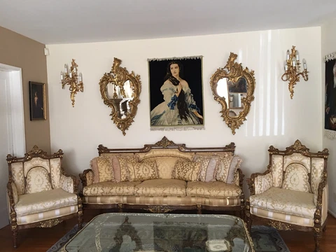 19th C. Three Pieces Unique Wood And Gilt Louis XVI Sofa and Chairs Cover