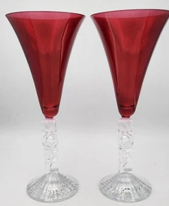 Noel Champagne Glasses Crystal Cristal D'Arques Red Fluted Set of 2 Christmas - Picture 1 of 8