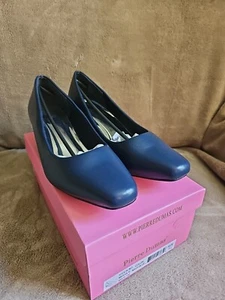 Pierre Dumas Navy Blue Moda Block Heels Pumps Size 7.5 - Picture 1 of 13