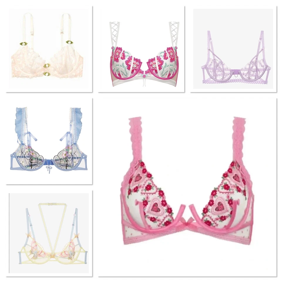 VS For Love and Lemons Louise Blue Floral Embroidery Underwire Bra - Image 1 of 1