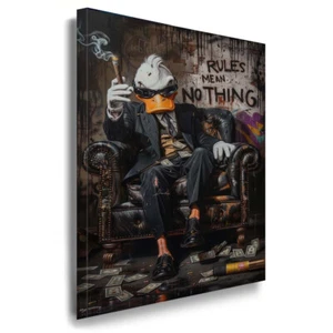Streetart Leinwandbild im Comic-Stil – Rules Mean Nothing Duck | AK ART Wandbild - Bild 1 von 6