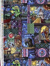 Disney Beauty & The Beast Stained Glass Cotton Fabric FQ Half Metre