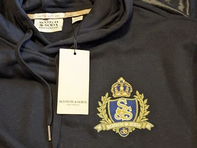 Scotch & Soda Men Relaxed Embroidered Hoodie Sweatshirt Size Large Black NEW - Image 1 of 4