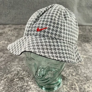 Nike Bucket Hat Womens Small Grey Houndstooth Metallic Swoosh Logo Outdoor Golf - Picture 1 of 9