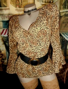 M Gepard Bluse Crinkle Stretch Surplice 3/4 Tulpenärmel USA - Bild 1 von 9