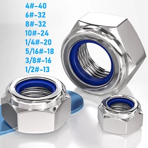 A2 Stainless Steel Nylon Insert Hex Lock Nuts Nylock NPT 4# 6# 8# 10#1/4 3/8~1/2 - Picture 1 of 12
