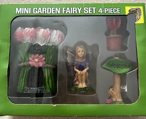 True Living Mini Garden Fairy 4-piece Set Flower House/Sign/Succulent/Fairy NEW - Picture 1 of 9