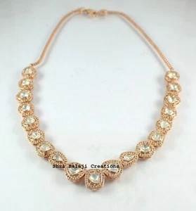 Natural Rosecut Diamond Uncut Diamond Polki 925 Sterling Silver Necklace Jewelry - Picture 1 of 3
