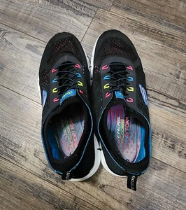 Pre-owned Skechers Memory Foam Women Black Sneaker Shoe Size 8.5 Rainbow - Bild 1 von 9