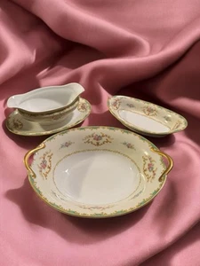 Antique Noritake Rodena Green & Gold Trim Roses Vegetable Relish Gravy Server - Picture 1 of 7