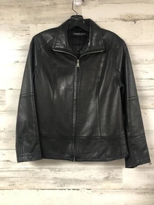 Vintage Andrew Marc schwarze Echtleder Reißverschluss Motorrad Jacke Biker Grunge Damen Gr. L - Bild 1 von 11