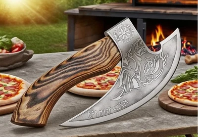 Cortador de hacha de pizza grabado personalizado - Cortador de pizza herramienta de cocina vikinga regalo para él Foto 1 de 4