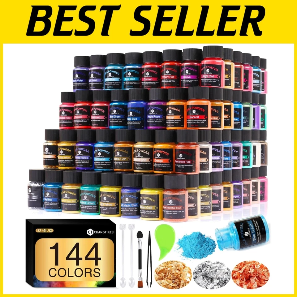 Pearlescent Mica Powder Set - 144 Colors, Perfect for Nail Polish, Soap & More - Image 1 of 4