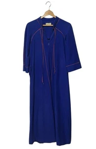 Vintage 80s Robe Womens Size L-XL Navy Blue Orange Long Zip Cabin Old Fashioned - Picture 1 of 5