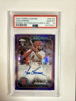 2024 TOPPS CHROME JOSE FERMIN ROOKIE PURPLE Refractor RC Autograph139/250 PSA10 - Image 1 of 4