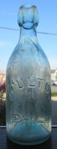 Blue Aqua W. Fulton Philadelphia Short Pony Soda Mineral Water Blob Top Bottle - Picture 1 of 8