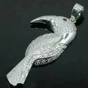 14K White Gold Plated 1.60Ct Round Cut Lab Created Diamond Parrot Bird Pendant - Picture 1 of 5