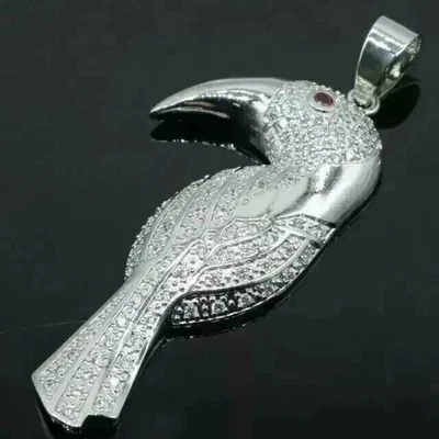 14K White Gold Plated 1.60Ct Round Cut Lab Created Diamond Parrot Bird Pendant - Image 1 of 4