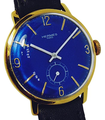 Vintage Hermes Paris wind up 35.5mm 18k gold plated case WATCH just serviced - Image 1 of 4