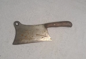 VINTAGE Meat Cleaver 7." Blade Wooden Handle Unmarked - Picture 1 of 12