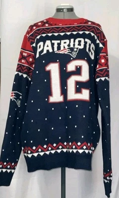 Tom Brady New England Patriots NFL Cuello Redondo Feo Navidad Suéter XL Azul Marino Foto 1 de 4