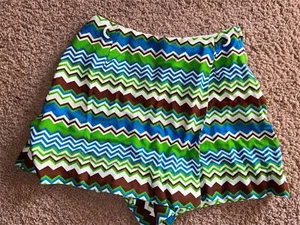 VTG 60S 70S WOMENS XS HIPPY DISCO RETRO GEOMETRIC ZIG ZAG SKIRT SKORT SHORTS - Picture 1 of 7