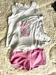 Girls Justice Pineapple Gray Tank Pink Shorts Size 8 - Picture 1 of 4