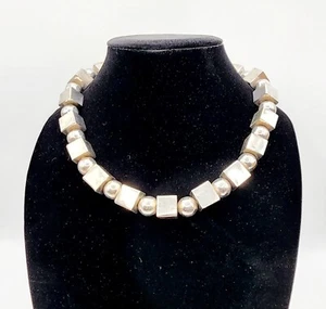 Collana vintage Taxco Mexico argento sterling 925 cubo e perline 19" grani 89,2 - Foto 1 di 5