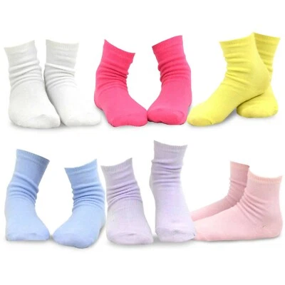 TeeHee Little Girls Cotton Basic Crew Socks 6 Pair Pack (Solid) - Image 1 of 4