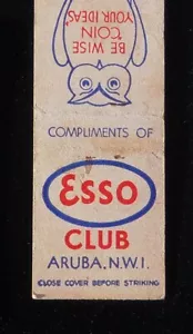 1950s Owl Gas Esso Club Be Wise Coin Your Ideas Aruba Matchbook - Picture 1 of 1