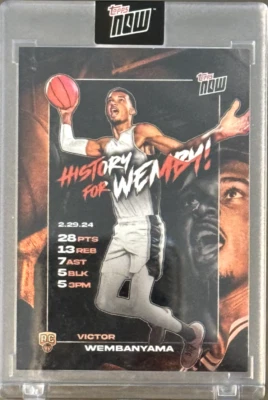 2024 Topps Now Basketball Victor Wenbanyama VW-3 RC 28pts 13 reb 7ast 5blk 5 3pm - Image 1 of 2