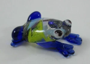 X1 Dark cobalt blue GLASS FROG SWIRL FIGURINE miniature - Picture 1 of 10