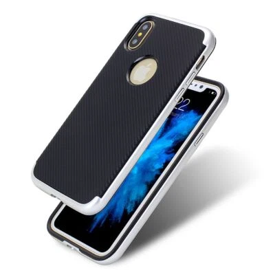 Hybrid Silicone Custodia per Cellulare Apple IPHONE X Cover Borsa Bumper Argento - Immagine 1 di 4