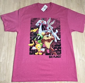 (LG) SIX FLAGS Camisa Heather Sangría Adulto CANCIONES LOONEY Escuadrón Camiseta Gráfica Nueva con Etiquetas - Imagen 1 de 7