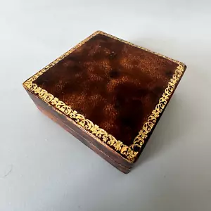 Antique Mable Brown Overprint Jewellery Storage Box Floural Gilded Velvet Lining - Picture 1 of 16