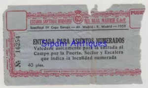 ATLETICO MADRID - BIGLIETTO SEMIFINALE MATCH MATCH REAL MADRID 1959 CHAMPION CLUBS 1959 - Foto 1 di 2
