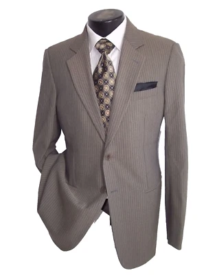 ( Giorgio Armani Black Label Taupe Striped 2Button Wool Blend Jacket Coat 40R - Image 1 of 4