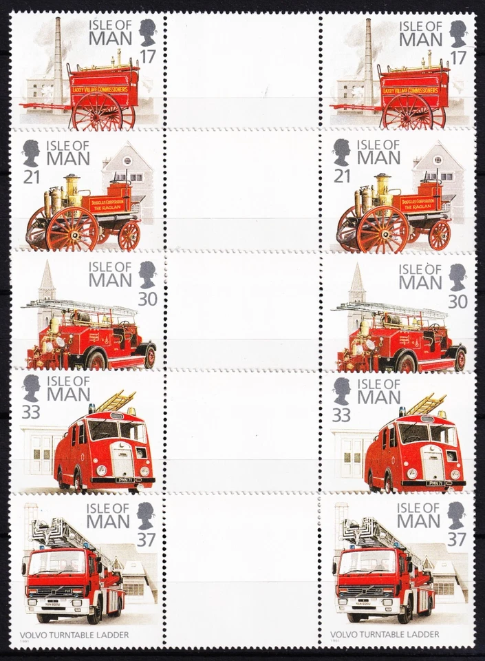 ISLE OF MAN . 1991 Fire Engines GUTTER PAIRS (477-481) . Mint Never Hinged - Image 1 of 1
